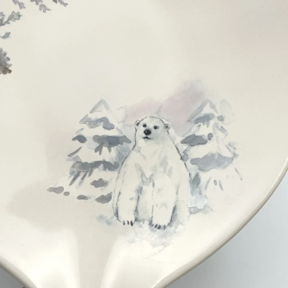 Pfaltzgraff Winter Frost Polar Bear Ornament Shaped Plate Cookie Dish Tray - USA